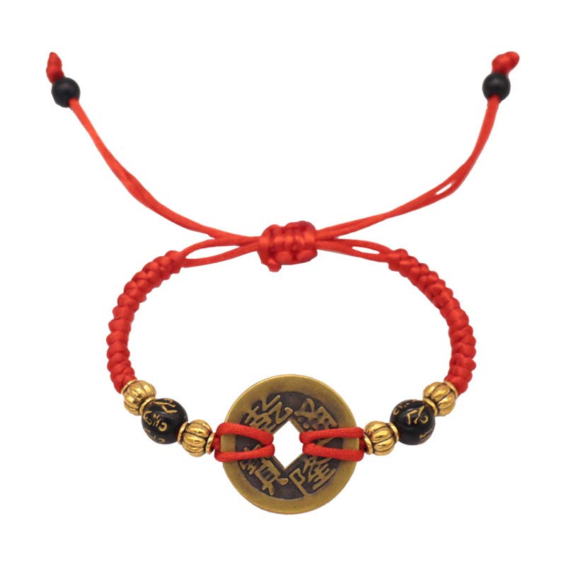 KarmaRipple's Bronze Coin Fortune Red String Weave Bracelet p10