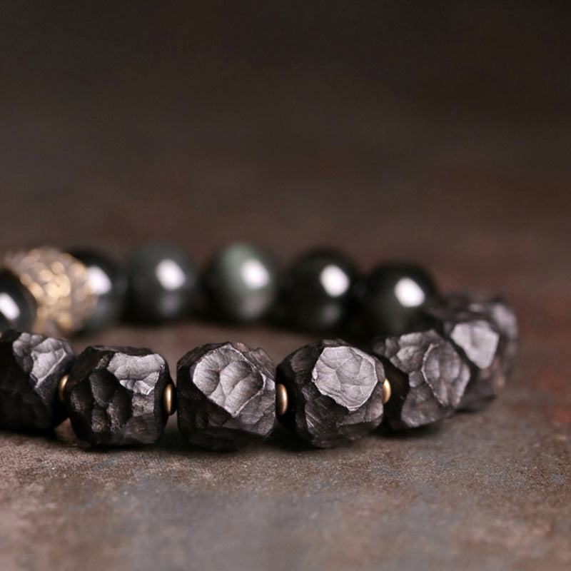 KarmaRipple's Black Obsidian Ebony Wood Bronze Strength Pair Bracelet p10