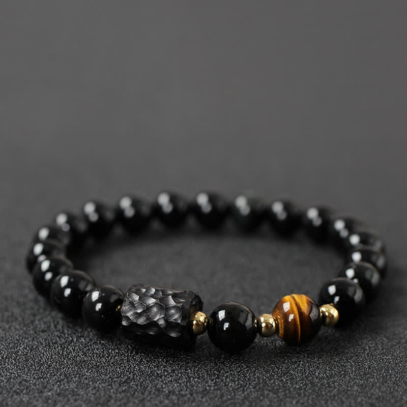 KarmaRipple's Black Obsidian Ebony Wood Red Tiger Eye Strength Pair Bracelet p2