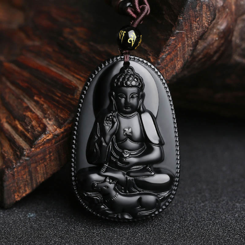 KarmaRipple's Chinese Zodiac Natal Buddha Authentic Black Obsidian Purification Pendant Necklace p36