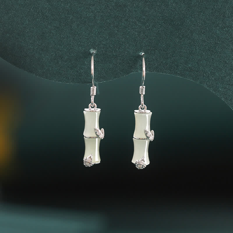 KarmaRipple's 925 Sterling Silver Hetian Jade Chrysoberyl Cat Eye Red Agate Bamboo Fortune Drop Earrings p12