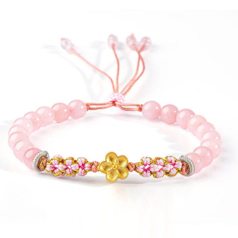 KarmaRipple's 999 Sterling Silver Authentic Red Agate Pink Gemstone Cherry blossom Bracelet p1