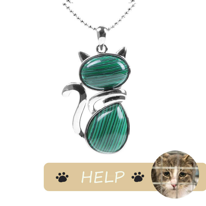 KarmaRipple's "Save A Cat" Cute Cat Pattern Authentic Gemstone Protection Cat-Loving Necklace Pendant p10