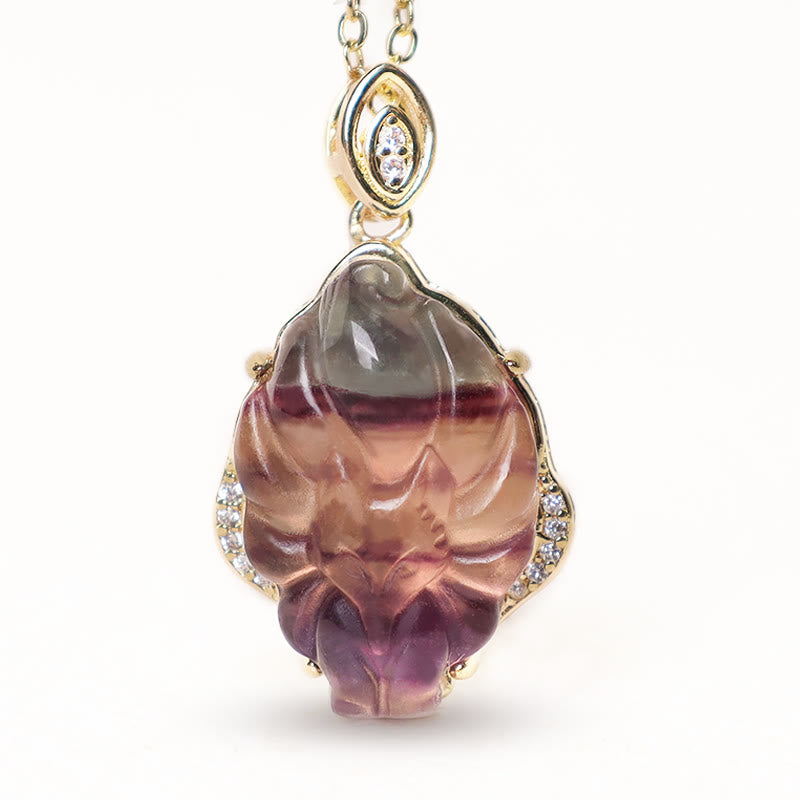 KarmaRipple's Authentic Colorful Fluorite Nine Tailed Fox Protection Pendant Necklace p5
