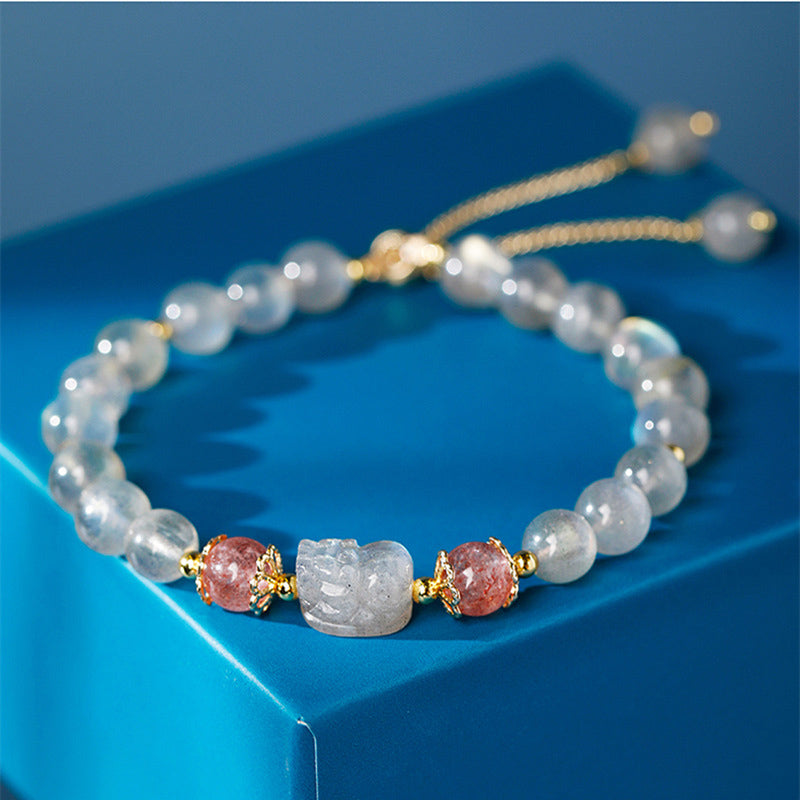KarmaRipple's Aquamarine Strawberry Quartz Amethyst Moonstone PiXiu Balancing Bracelet p5