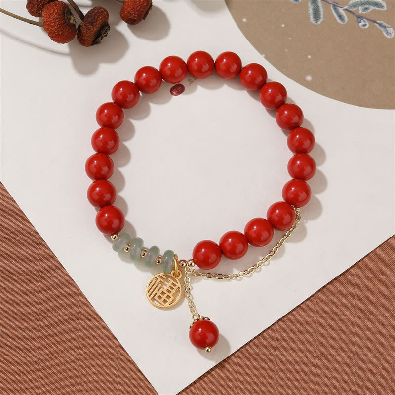 KarmaRipple's Cinnabar Auspicious Fu Character Jade Calm Bracelet p6