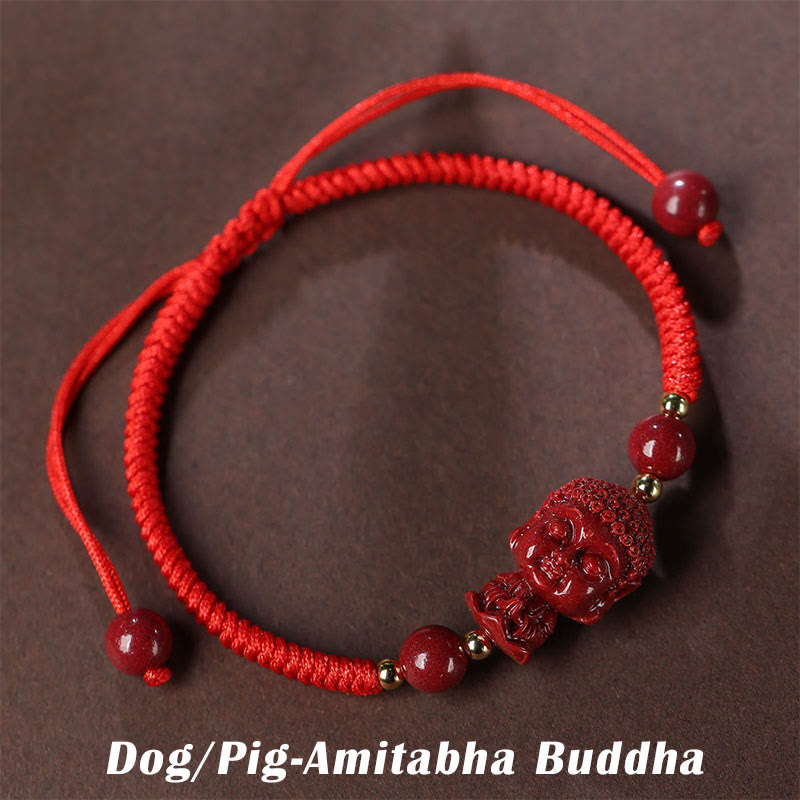 KarmaRipple's Chinese Zodiac Natal Buddha Cinnabar Amulet Blessing String Bracelet p38