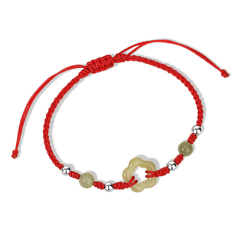 KarmaRipple's 925 Sterling Silver Authentic Hetian Cyan Jade Flower Pentagram Fortune Red Rope Pendant Necklace Bracelet Set p3