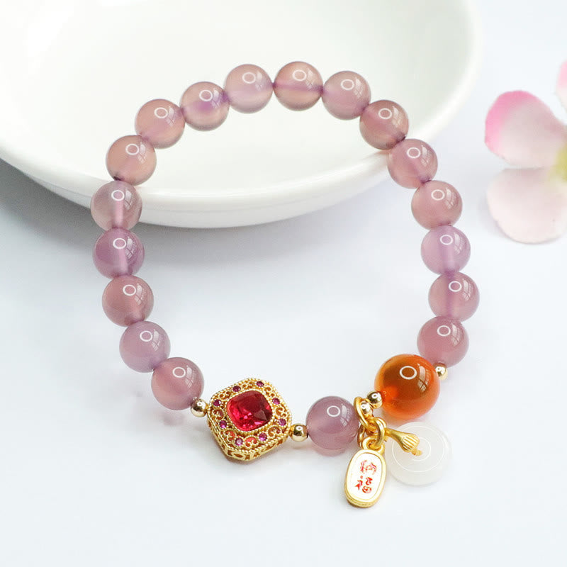 KarmaRipple's Authentic Purple Chalcedony Candy Agate Peace Buckle Balance Fortunate Fortune Talisman Bracelet p2
