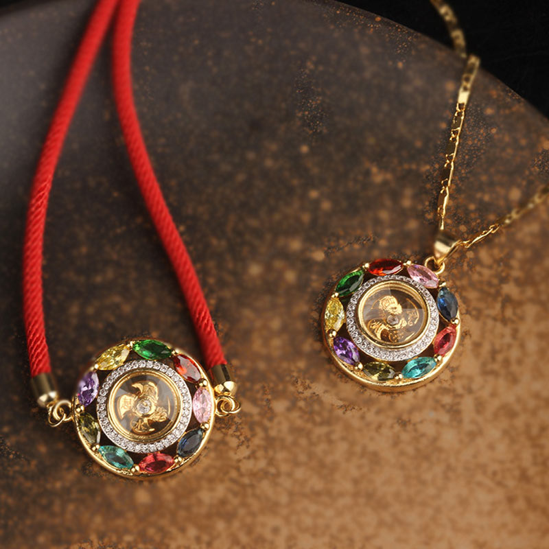 KarmaRipple's Colorful Zircon Bronze Wealth Fortune Rotation Bracelet Pendant Necklace p3