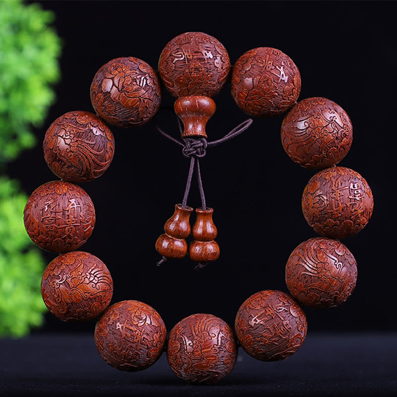 KarmaRipple's Chinese Zodiac Rosewood Ebony Boxwood Bronze Coin PiXiu Carved Warmth Bracelet p53