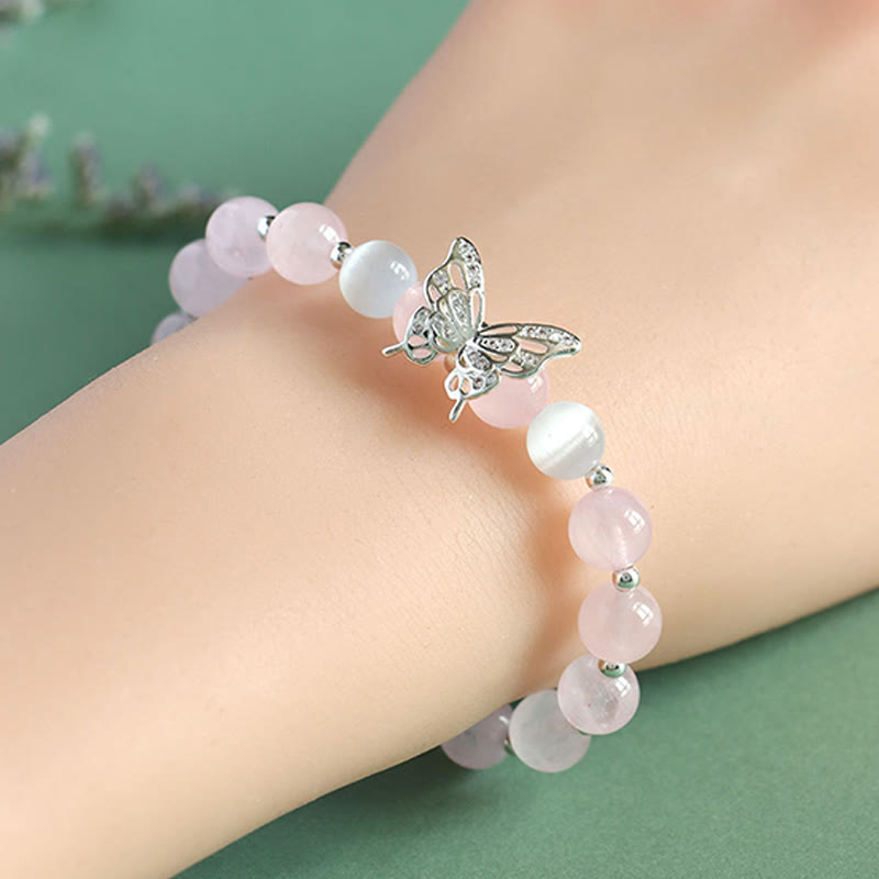 KarmaRipple's Blue Chalcedony Pink Gemstone Purple Chalcedony Butterfly Energy Bracelet p13