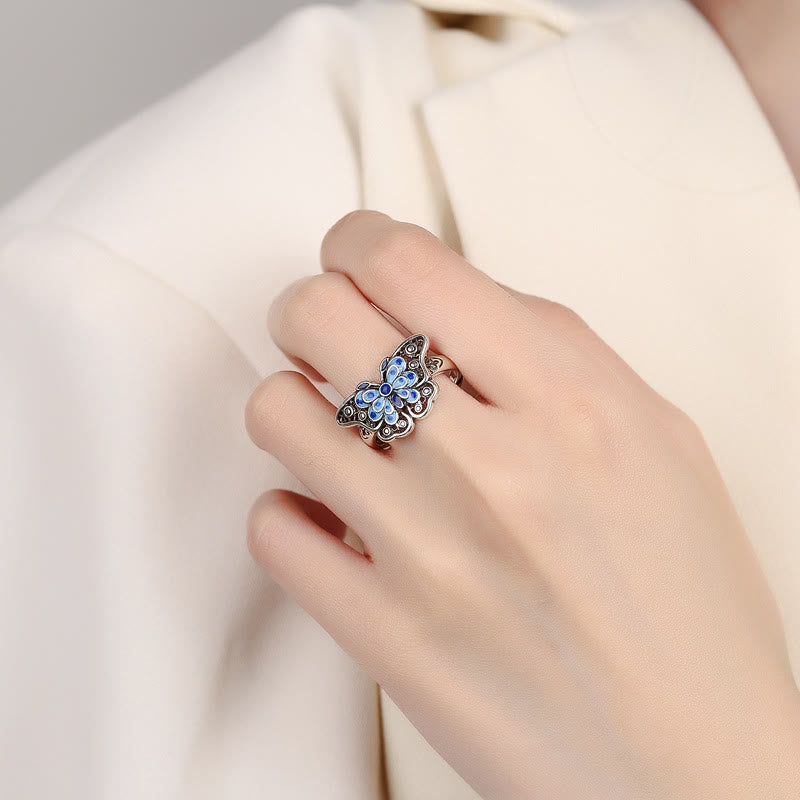 KarmaRipple's Hollow Enamel Blue Butterfly Pattern Love Ring p5