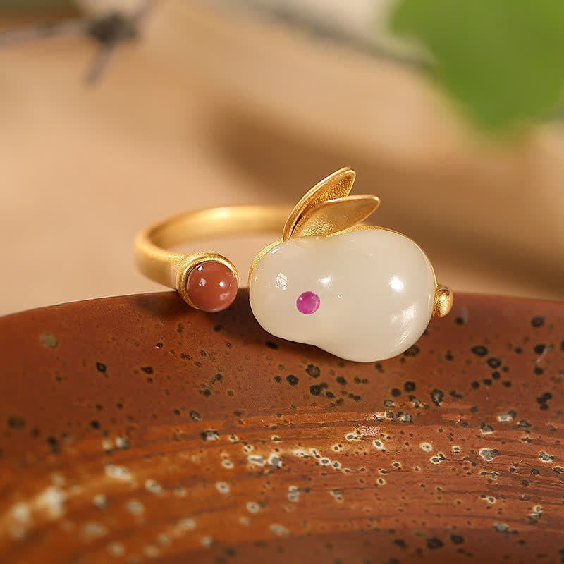 KarmaRipple's 925 Sterling Silver Year of the Rabbit Hetian Jade Fortune Ring Earrings Pendant Necklace p6