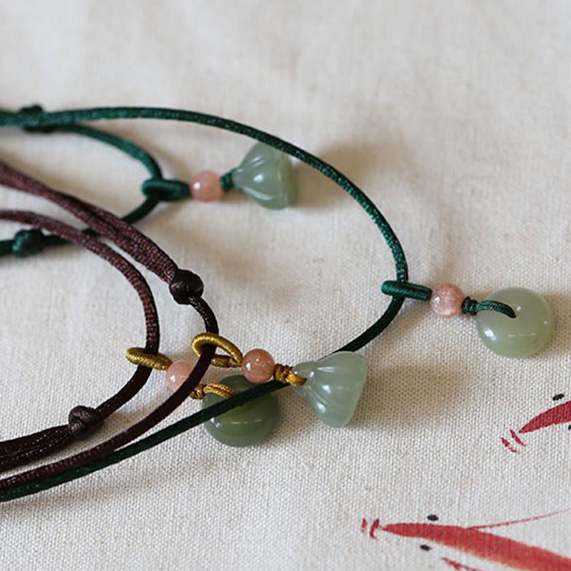 KarmaRipple's Authentic Round Jade Peace Buckle Lotus Abundance String Pendant Necklace p14