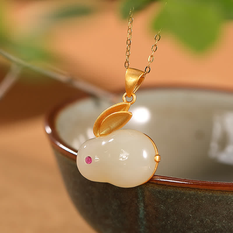 KarmaRipple's 925 Sterling Silver Year of the Rabbit Hetian Jade Fortune Ring Earrings Pendant Necklace p3