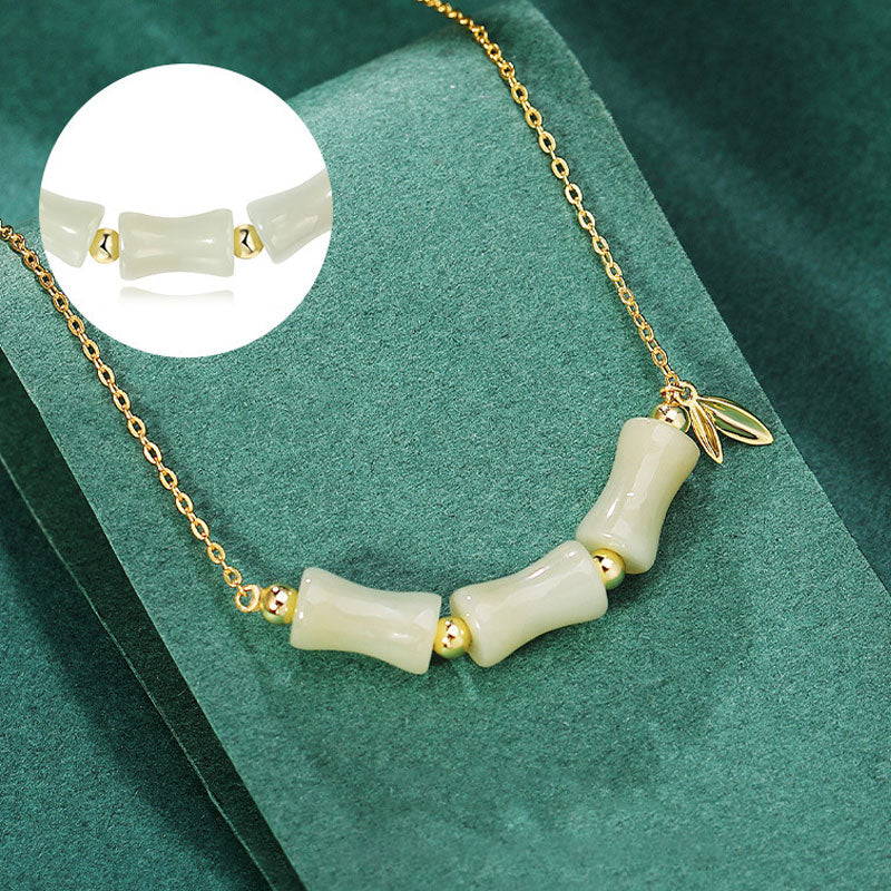 KarmaRipple's 925 Sterling Silver Hetian Jade Bamboo Fu Character Prosperity Pendant Necklace Bracelet p10