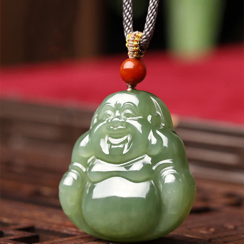 KarmaRipple's Laughing Buddha Hetian Jade Abundance Pendant String Necklace p6