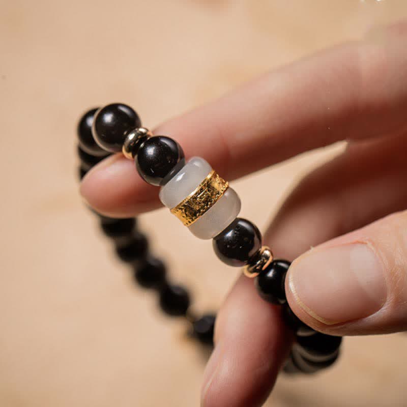 KarmaRipple's Black Obsidian Jade Om Mani Padme Hum Strength Pair Magnetic Bracelet p4