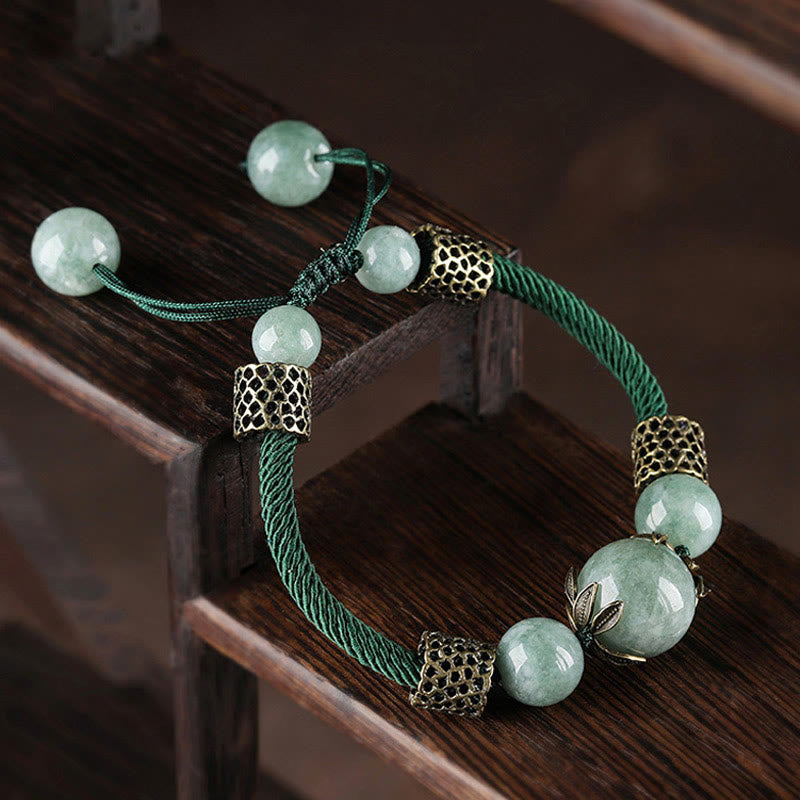 KarmaRipple's Handmade Green Rope Fortune Jade Bead Prosperity Bracelet p3
