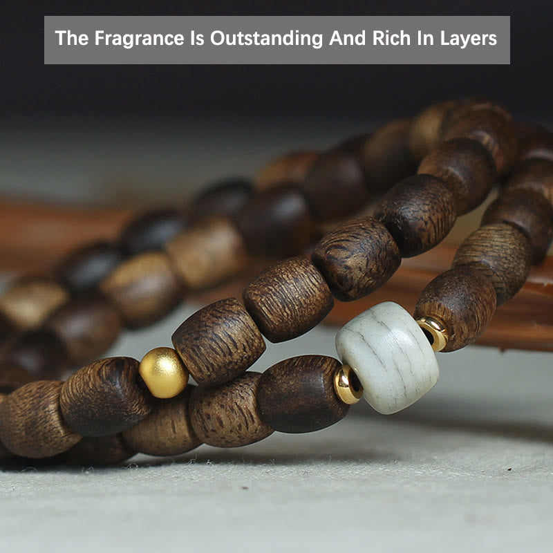 KarmaRipple's 999 Gold Rare Tarakan Agarwood Tibetan Old Spirit Bone Balance Strength Double Wrap Bracelet p7