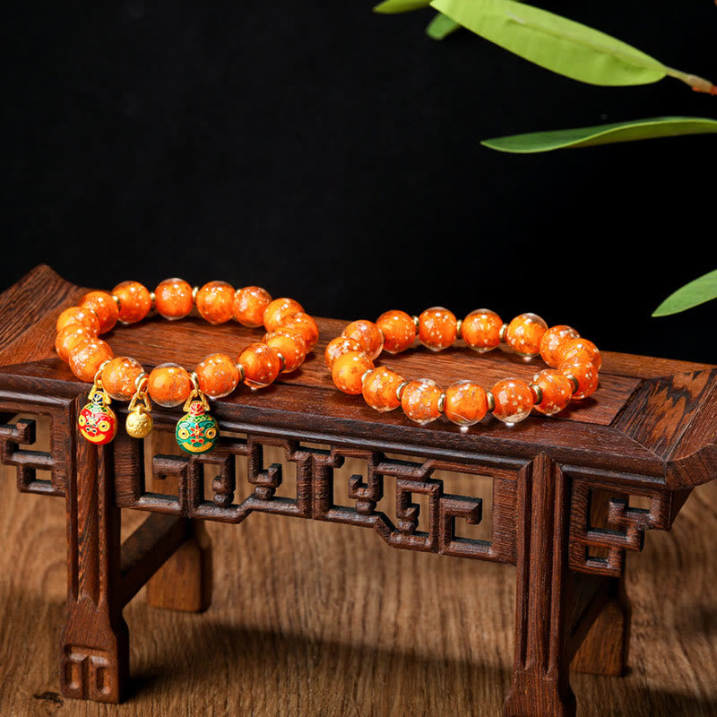 KarmaRipple's Gold Swallowing Beast Family Talisman Luminous Fluorescent Liuli Glass Bead Success Bracelet p21