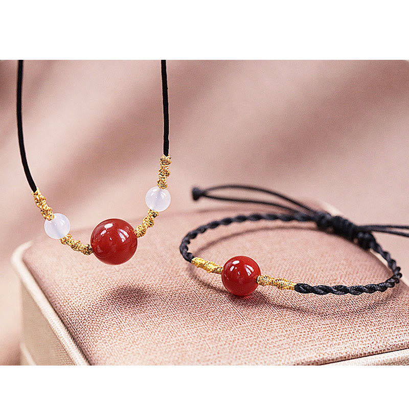 KarmaRipple's Authentic Red Agate Chalcedony Self-acceptance Confidence String Bead Bracelet Pendant Necklace p11