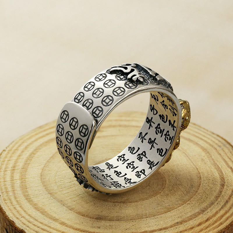 KarmaRipple's Tibetan 990 Sterling Silver Om Mani Padme Hum PiXiu Dorje Vajra Heart Sutra Engraved Wealth Ring p6