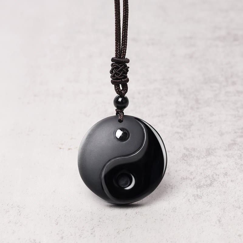 KarmaRipple's Black Obsidian Taoism Five Sacred Mountains Nine-Character Mantra Carved Purification Yin Yang Pendant Necklace p8