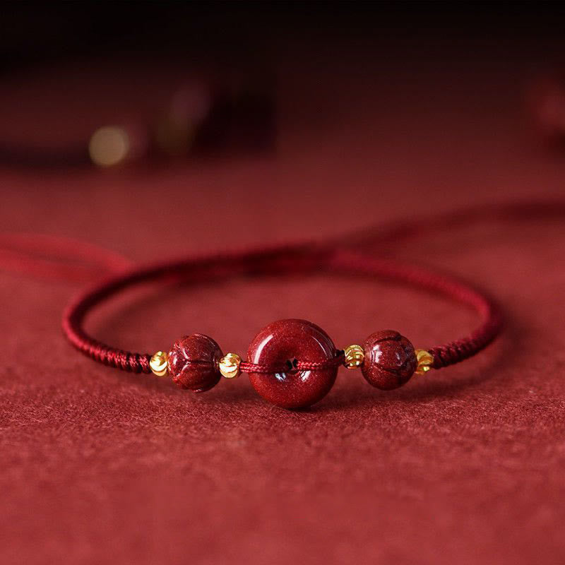 KarmaRipple's Handmade Lotus Cinnabar Peace Buckle Blessing Braid Bracelet p1