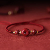 KarmaRipple's Handmade Lotus Cinnabar Peace Buckle Blessing Braid Bracelet