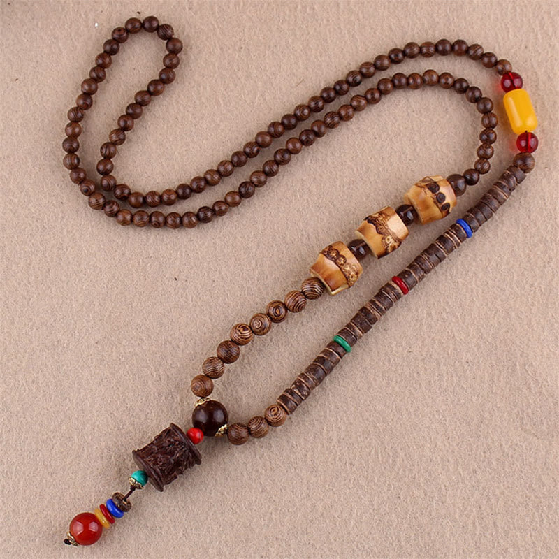 KarmaRipple's Tibetan Wenge Wood Bodhi Seed Agate Elephant Protection Pendant Necklace p5