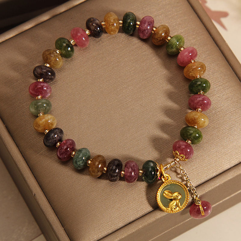 KarmaRipple's Authentic Colorful Tourmaline Cute Rabbit Talisman Positive Bracelet p3