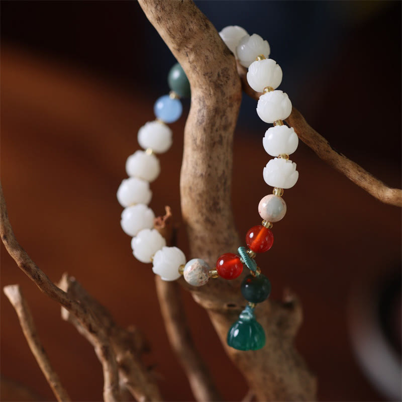 KarmaRipple's Bodhi Seed Lotus Bead Carved Peace Balance Bracelet p2