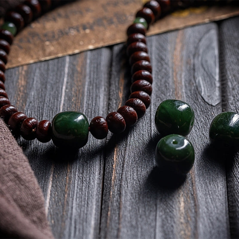 KarmaRipple's Authentic Tibet 108 Mala Beadwork Purple Bodhi Seed Hetian Cyan Jade Bronze Dorje Peace Bracelet p17