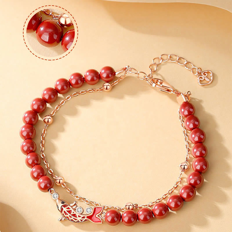 KarmaRipple's 925 Sterling Silver Fortunate Koi Fish Cinnabar Zircon Prosperity Double Layer Chain Bracelet p9