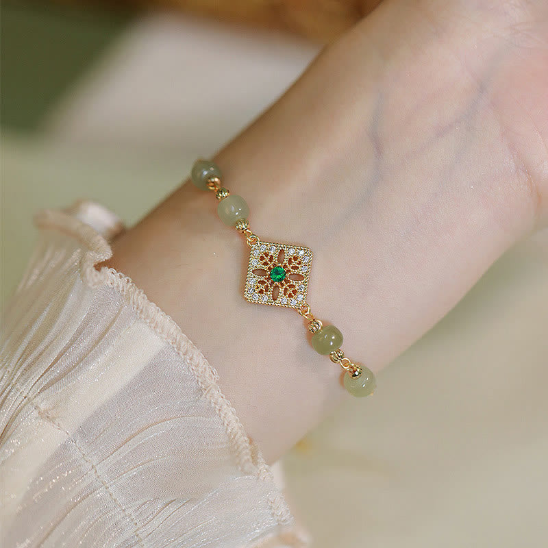 KarmaRipple's Authentic Hetian Jade Bead Square Pattern Fortune Chain Bracelet p12