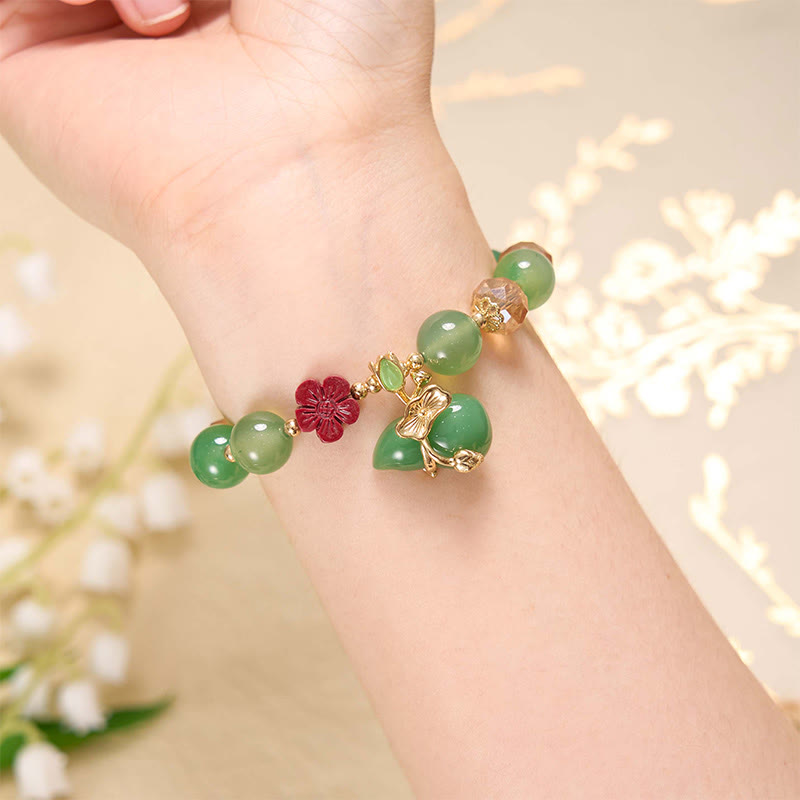 KarmaRipple's Authentic Red Agate Green Agate Gourd Cinnabar Flower Beadwork Confidence Bracelet p4