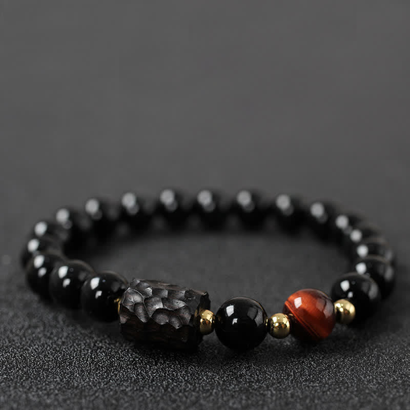 KarmaRipple's Black Obsidian Ebony Wood Red Tiger Eye Strength Pair Bracelet p7