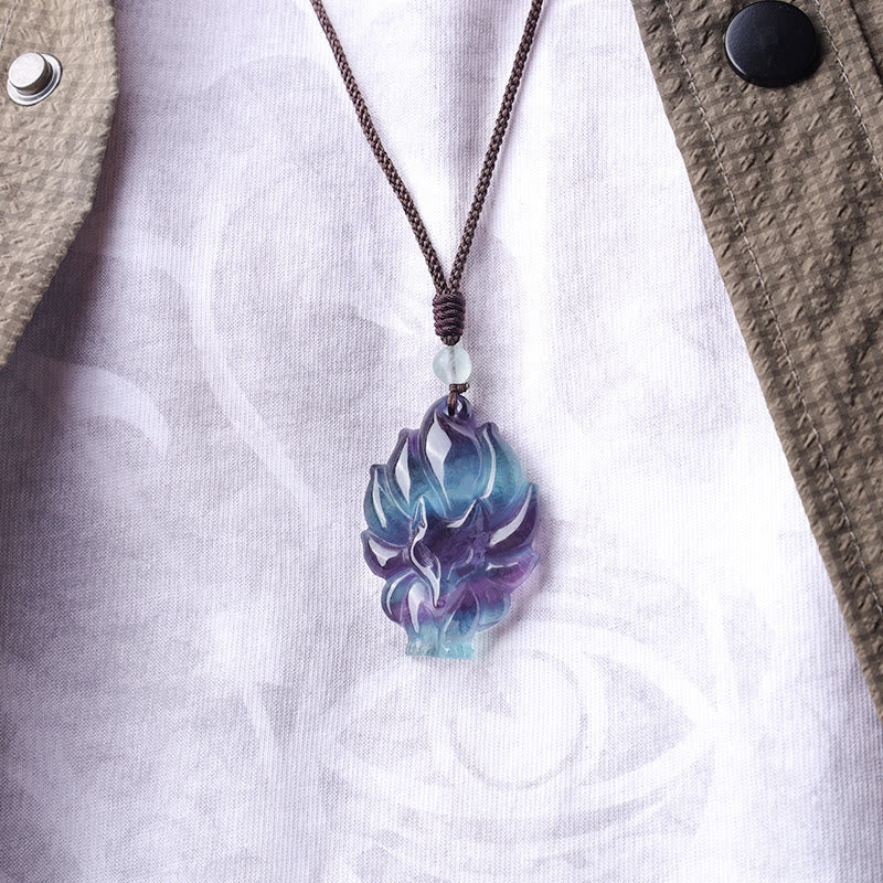 KarmaRipple's Authentic Fluorite Gold Sheen Obsidian Fox Necklace Protection Pendant p7