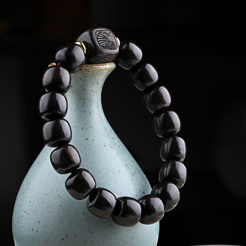 KarmaRipple's Tibetan Ebony Wood Barrel Beadwork Fortunate And Treasure Balance Bracelet p3