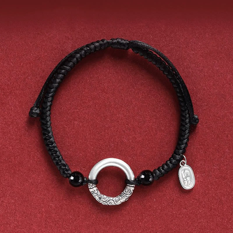 KarmaRipple's 925 Sterling Silver Black Onyx Peace Buckle Fu Character Talisman Bracelet p3