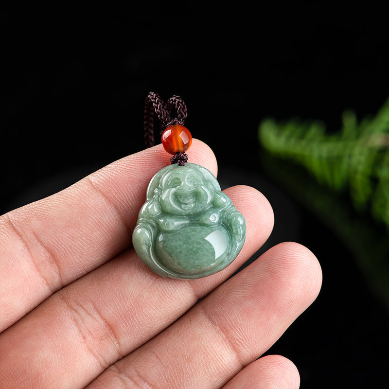 KarmaRipple's Laughing Buddha Cyan Jade Success Pendant String Necklace p7