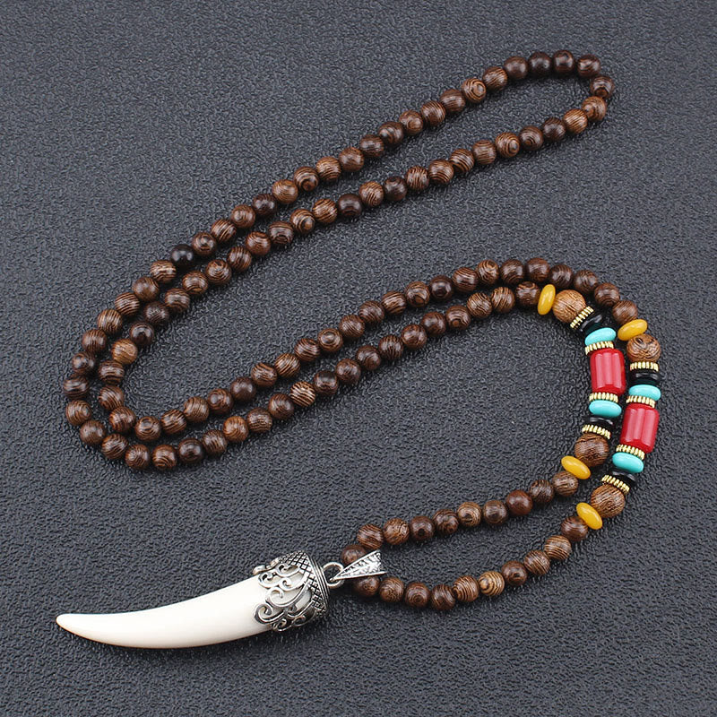 KarmaRipple's Wenge Wood Turquoise Stone Horn Style Protection Meditation Pendant Necklace p16