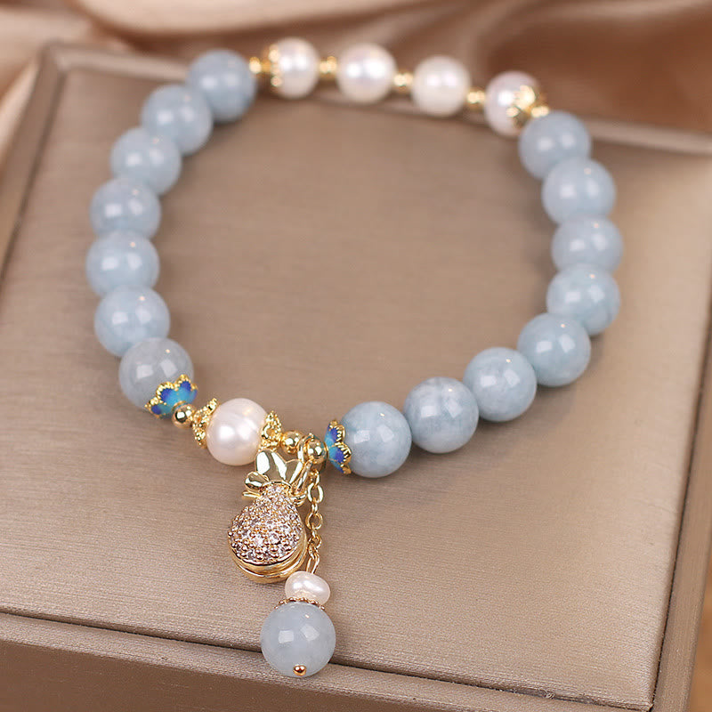 KarmaRipple's Aquamarine Pearl Fortune Money Bag Talisman Bracelet p6