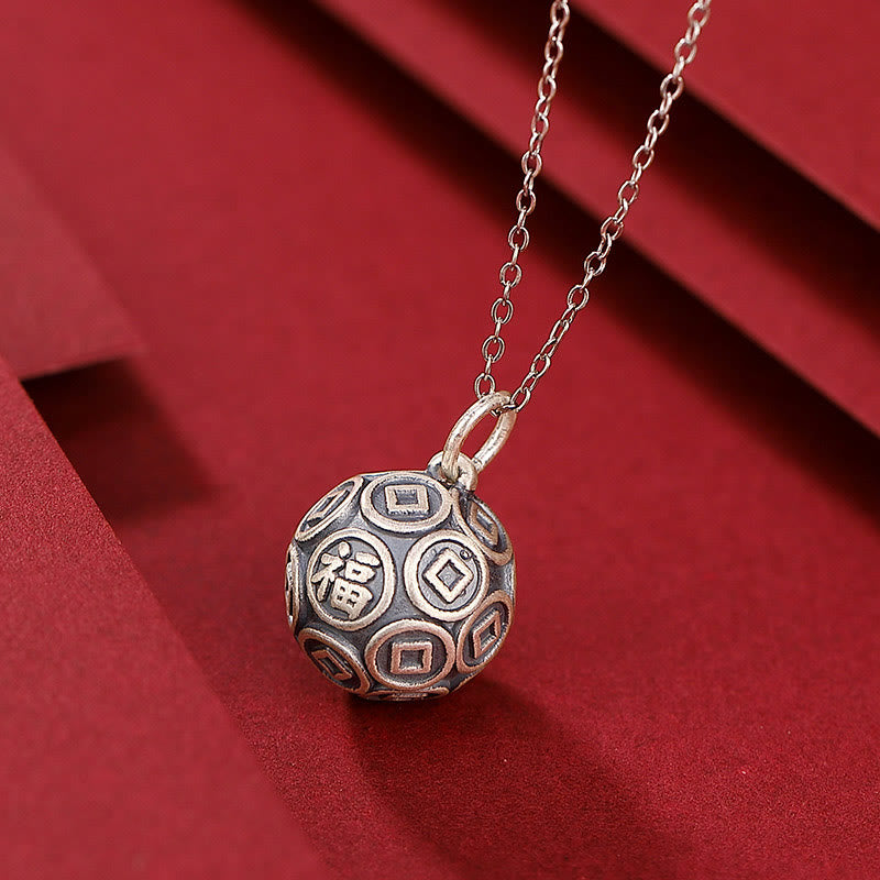 KarmaRipple's 990 Sterling Silver Fu Character Bronze Coin Fortune Fortune Chain Pendant Necklace p3