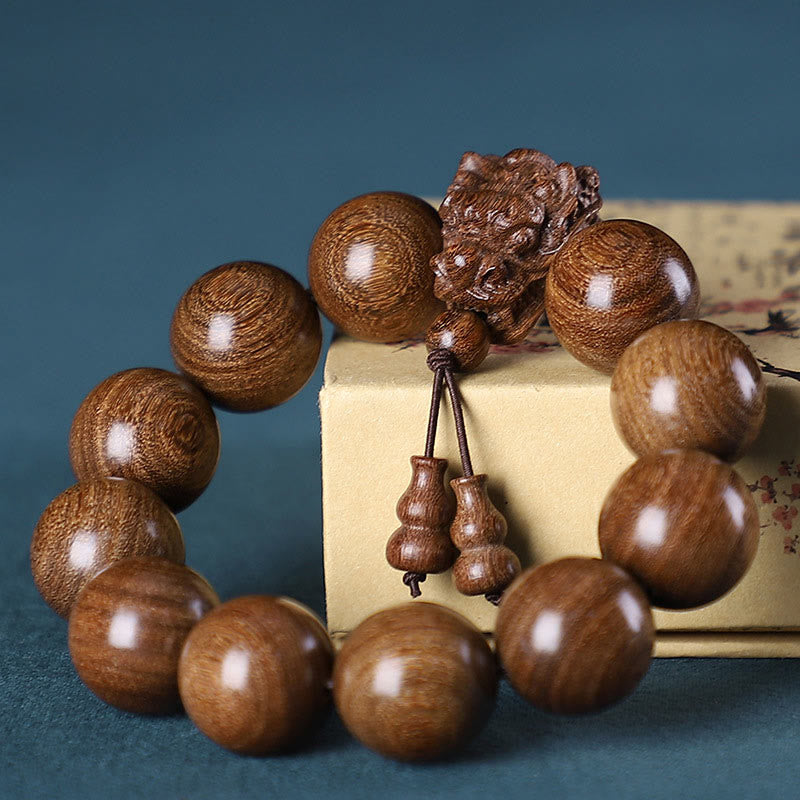 KarmaRipple's Rosewood Green Sandalwood Small Leaf Red Sandalwood Agarwood Dragon Carved Protection Bracelet p8