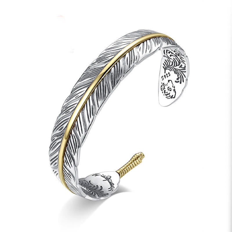 KarmaRipple's Feather Pattern Carved Fortune Wealth Cuff Bracelet Bangle p11