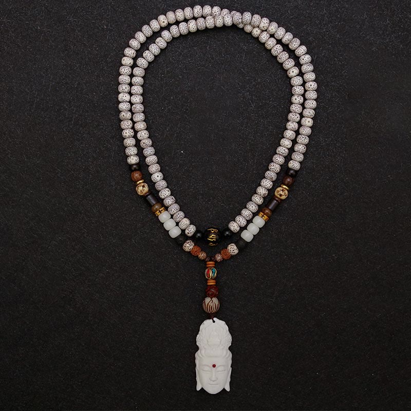 KarmaRipple's 108 Mala Beadwork Bodhi Seed Yak Bone Avalokitesvara Fortunate Pixiu Guan Gong Buddha Demon Peace Tassel Bracelet p6