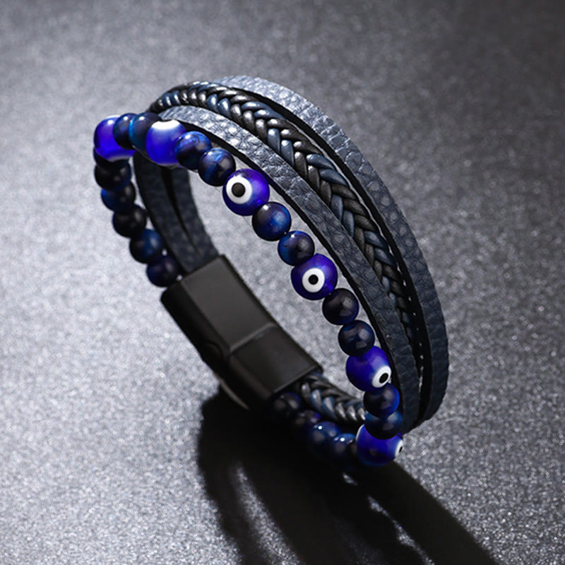 KarmaRipple's Evil Eye Tiger Eye Protection Beaded Multilayered Woven Bracelet p1